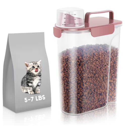 LEAWALK 5Lbs Airtight Cat Dog Food Storage Container with Upgraded Large Nozzle BPA-Free, Pet Food Storage Containers for Rice, Grain, Pet Food, Flour, Dog Treat Storage (Pink, 5L-1pack) - color: Pink, size: 5L-1pack