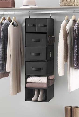 Whitmor Multi-Functional Hanging Organizer with Drawer Inserts- 5 Section - Closet Organizer - Black - color: Black, size: 5 Section Drawer