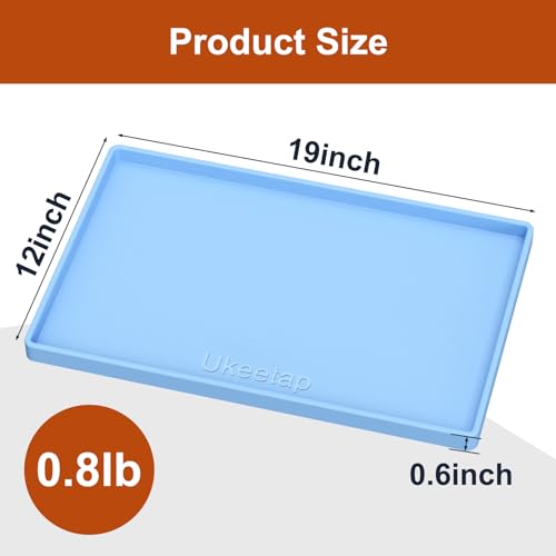 ukeetap Extra Thick Silicone Mat Waterproof with Raised Edge 19” x 12”, BPA Free Non-Slip Dog & Cat Food Mat, Feeding Mat for Food and Water Bowls, Spill Proof Mat to Protect Floors, Blue - color: Blue, size: 19"L x 12"W