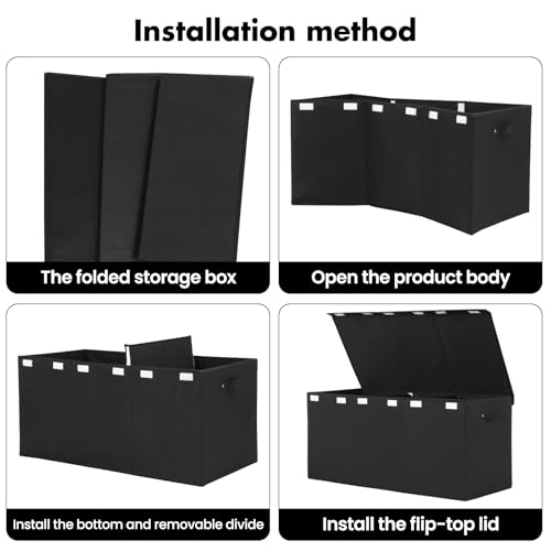 Extra Large Toy Box 167L, Sturdy Toy Storage Chest Organizer Bin Baskets with 2 Removable Divider for Boys, Girls, Kids, Nursery, Bedroom, Playroom, 35.5"x17" x17" (Linen Black) - color: Extra Extra Large Black
