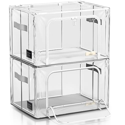 Sorbus Storage Bins with Metal Frame - Stackable & Foldable Clothes Organizer Bags - Clear Soft Plastic Storage Containers with & Carry Handles Organization for Bedding Linen & Clothing - size: Large, style: 2 Pack