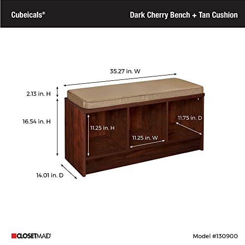 ClosetMaid 1309 3-Cube Storage Bench, Dark Cherry with Tan Cushion - color: Dark Cherry With Tan Cushion