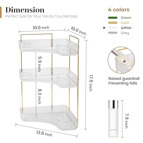 Aveniee Corner Bathroom Counter Organizer, Bathroom Countertop Shelf Makeup Storage, Clear Perfume Tray Holder (3 Tiers, White) - color: Pearl White, size: 3 Tier