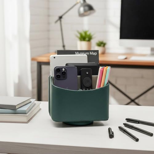 UnionBasic Rotating Desk Organizer, 360 Desk Spinning Caddy, Desktop TV Guide/Mail/Media/Remote Controller Holder Organizer,Lychee Dark Ivy - color: Lychee Dark Ivy