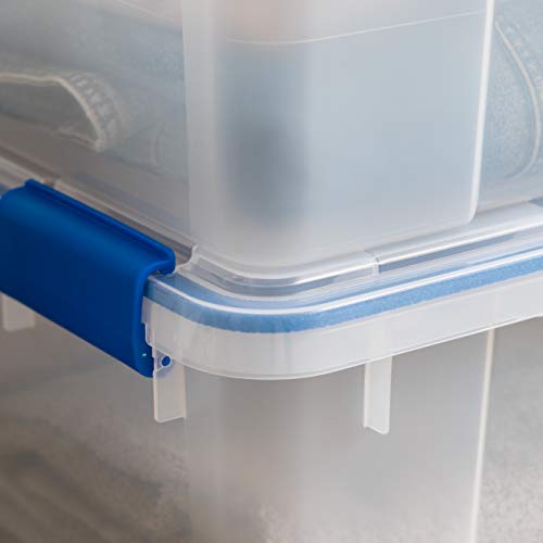 IRIS USA WeatherPro 27 & 44 Qt Storage Bins with Lids, 4 Pack, BPA-Free Plastic Gasket Box with Tight Latch and Seal, Stackable Nestable Tote Tub - Clear/Blue - size: 27 & 44 Qt. Combo