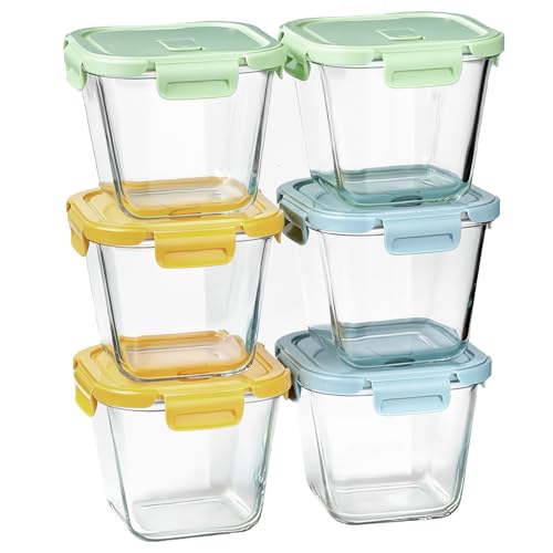 Glass Soup Containers with Lids 32oz - Borosilicate Glass Storage Containers 4 Cup, Freezer to Microwave Safe, Airtight Leak Proof, Square Meal Prep Containers for Lunch Travel- 6 Pack - color: Multicolor6