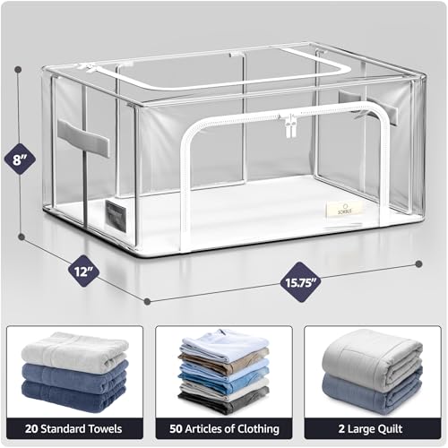 Sorbus Storage Bins with Metal Frame - Stackable & Foldable Clothes Organizer Bags - Clear Soft Plastic Storage Containers (2 Pack, Small) - size: Small, style: 2 Pack