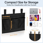 Bedside Caddy Storage Organizer, Hanging Storage Bag Pocket for Bunk/Hospital Beds,College Dorm Organizer for Remotes Phone,College Dorm,Camp,Bed Rails(4 Pockets),Black