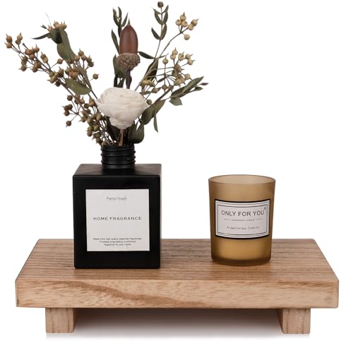 zoocatia Small Wood Tray Pedestal Stand Farmhouse Bathroom Decor Decorative Wooden Riser Kitchen Soap Dish Holder for Vanity, Counter, Sink, 9" x 5.9" - Brown - color: Brown, size: 9" x 5.9" x 1.6"