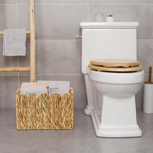 Water Hyacinth Magazine Holder for Floor, Wicker Magazine Basket, Tall Narrow Magazine Rack & File Holder for Books, Mail & Newspapers, Scalloped Storage Basket for Living Room, Office, Bedroom - color: Natural(Water Hyacinth)