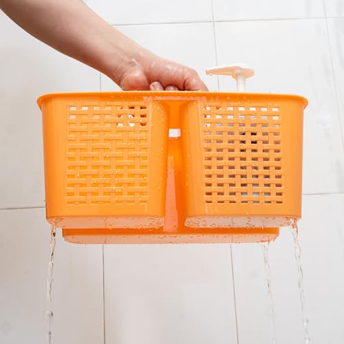 Tiawudi Portable Shower Caddy, Caddy Organizer with Handle, Plastic Shower Basket Hold Soap, Shampoo, Hair Supplies and Beauty Products, Cleaning Supplies Organizer for Home, Dorm, Shelf and Cabinet - color: Orange
