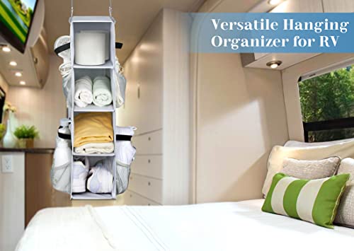 SLEEPING LAMB Short Hanging Shoe Organizer for Closet Storage with Mesh Side Pockets Holds 8 Pairs, Hanging Shoe Rack Hanger RV, Camper, Grey - color: Grey, size: 25''