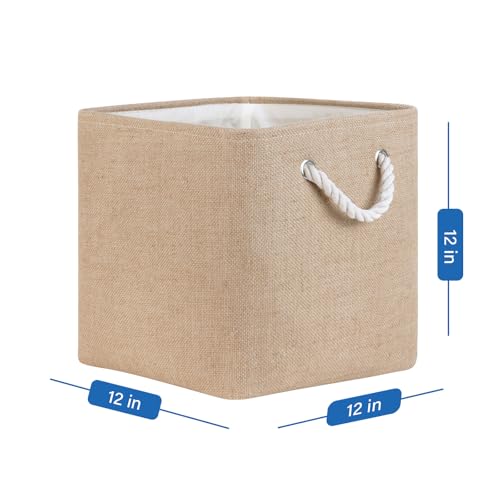Temary Fabric Baskets 12 Inch Storage Cubes Basket, Clothes Baskets for Shelf, 4 Pack Large Storage Basket with Handles for Organizing Books, Blankets (Linen Yellow) - color: Linen Yellow, size: 12"L x 12"W x 12"H