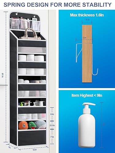 Over the Door Organizer Storage - 5 Tier Hanging Storage shelves Door Organizer with Pockets, Anti Tilt 44 lb Load Behind Door Organizer for Bedroom,Nursery,Bathroom,Kitchen,Dorm,Shoe - 1 Pack, Black - color: Black, size: 1 pack