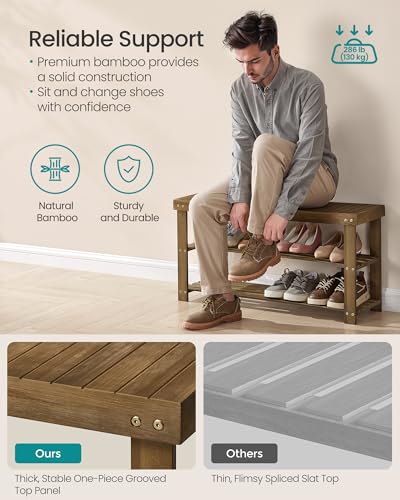 SONGMICS Shoe Rack Bench, 3-Tier Bamboo Shoe Storage Organizer, Entryway Bench, Holds Up to 286 lb, 11.3 x 35.4 x 17.8 Inches, for Entryway Bathroom Bedroom, Yellow Brown ULBS090K01 - color: Yellow Brown, size: 35.4"W