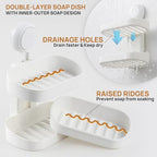 LEVERLOC Soap Dish Holder for Shower, Double Layer Suction Cup Wall Mounte Self Draining Removable Waterproof Strong Suction Bar Soap Holder for Shower, White - style: 2 tiers White