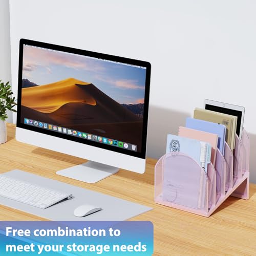 gianotter Desktop File Organizer, Desk Organizer with 5 Compartments, Paper Organizer for Desk, Workspace Organizers for Office Supplies (Pink, Inclined Style) - color: Pink, size: Inclined Style