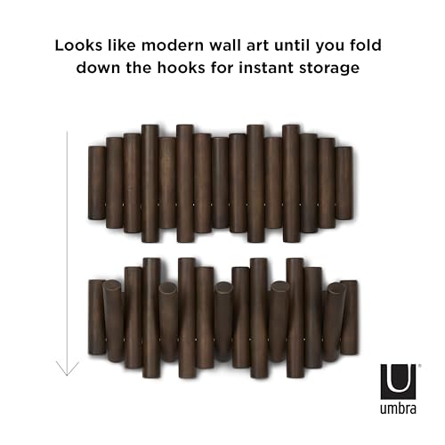 Umbra Picket Rail Hook Coat Rack, Aged Walnut (Pack of 3) - color: Walnut, size: 5-Hook (Pack of 3)
