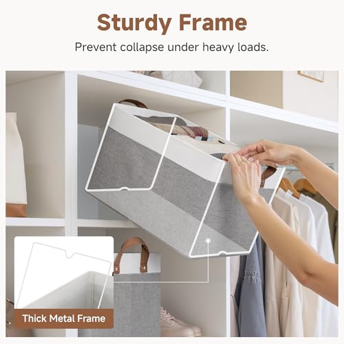 StorageWorks Storage Bins, Fabric Storage Bins for Shelves, Large Storage Baskets with Metal Frame, Closet Baskets and Bins with Handles, Gray and White, 2-Pack - color: Gray and White, size: 16 ½" L x 12" W x 10 ¼" H