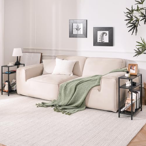 Yoobure Narrow Side Table with Storage Basket, Small End Table for Small Spaces, Skinny Side Tables Living Room Bedroom Office, Slim Nightstand 3 Tier Bedside Table Space-Saving for Magazine, Black - color: Black