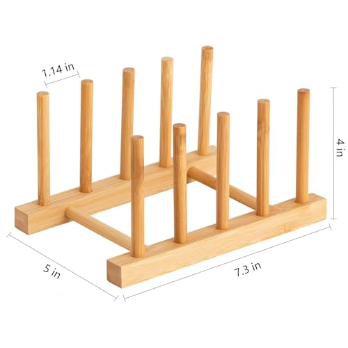 HBlife 4pcs Bamboo Dish Plate Bowl Cup Book Pot Lid Cutting Board Drying Rack Stand Drainer Storage Holder Organizer Kitchen Cabinet（Keep Dry） - color: Bamboo 4 Slots 4pcs