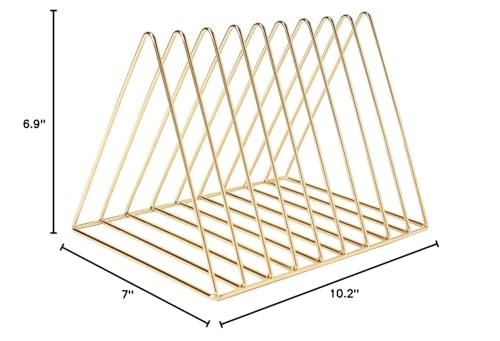 Sooyee 9 Slot Gold Magazine Holder,Desktop File Sorter Organizer Triangle Bookshelf Decor Home Office - color: Gold