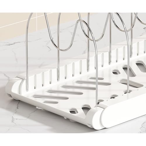 Expandable Pot and Pan Organizer Rack with 7 Stainless Steel Adjustable Shelves, for Neatly Storing Cookware, Pots, Pans, Lid(White) - color: White（Style 2）