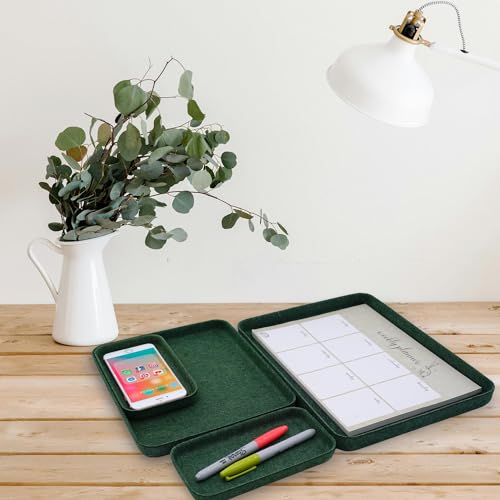 Welaxy EDC Catchall Desk Organizer felt DND dice rolling tray stylish nightstand multitray Entryway Bedside Caddy for Keys Phone Wallet Watch Glasses Pens Office minimalist 4-piece (Forest Green) - color: Forest Green