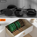 MUDEELA Pots and Pans Organizer Rack for under Cabinet, Expandable Pot Lid Kitchen Cabinet Organizer Holder with 14 Adjustable Compartment Cutting Board Organizer for Pan Lid, Bakeware - style: 14 Dividers-Black