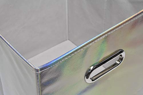 Handy Laundry 6-Pack Foldable Cube Storage Bins – Decorative Collapsible Organizer for Shelves, Closets, Underbed, Clothes, or Kids’ Toys (Shiny Silver) - color: Shiny Silver
