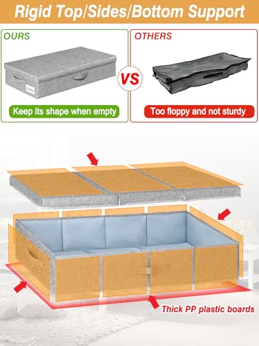 punemi Under Bed Storage With Lids, 2 Pack Large Underbed Storage Containers Clothes W/ 3 Handles, Foldable Low Profile Stackable Drawer Organizer Bins Box for Blanket Shoe Bedroom, 31.1*15.7*6inch - color: Grey-2pack, size: 6 inch Tall