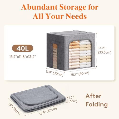 Lifewit Clothes Storage Bins with Metal Frame, Stackable Storage Box, Foldable Clothing Storage Bins with Lids, 40L Storage Bags Fabric Box Organizer with Clear Window＆ Zippers＆ Sturdy Handles 6 Pack - size: 40L