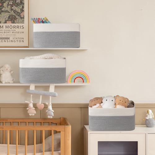 4 Pack Storage Baskets for Organizing, Woven Baskets for Shelves - Perfect for Toys, Books, Towels, and Clothes, Durable Gift Basket Bins Toy Storage, 15.7''Lx11.8''Wx7.8''H, Grey and White - color: Grey & White, size: Large/15.7''Lx11.8''Wx7.8''H