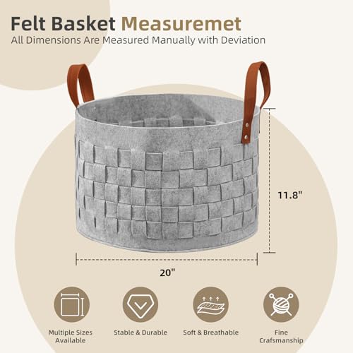 BOLDMONKEY Blankets Basket 20" x20 " x11.8 ", Large Storage Baskets for Organizing Round, Living Room Dog Toy Bin for Dirty Clothes, Pillows, Towel-Light Gray - color: Light Gray