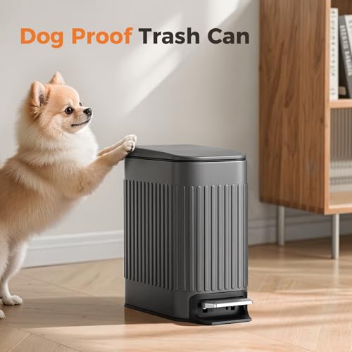 TrashAid Small 1.6 Gallon Stainless Steel Trash Can with Removable Inner Bucket, Grey, Hands Free Step Pedal Design - color: Grey
