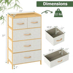 LOKO Fabric Dresser with 5 Drawers, Bamboo Chest of Drawers, Vertical Storage Tower for Small Space, Storage Organizer Unit for Bedroom, Entryway, Living Room, Laundry Room, Closet - size: 12"D x 23"W x 37"H (5 Drawers)