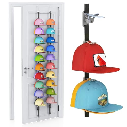 AXU Hat Rack for Door, Hat Organizer for Baseball Caps, Over the Door Hat Storage Organizer - Holds 20-40 Caps | Grey, 2 Straps - color: Grey, style: 2 Pack