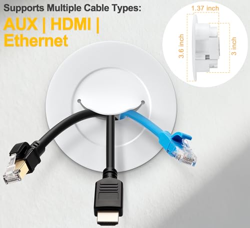 ZhiYo in-Wall Cable Management Kit for TV, White TV Cord Hider for Wall Mounted TV, Behind Wall Cable Management Kit, Cord Concealer Kits with 4 Wire Pass Throughs and 1 Hole Saw Drill Attachmen - color: White, size: 4 Pack