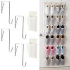 Batiyeer Over the Door Shoe Organizer Cotton Material 24 Large Breathable Mesh Pockets with 4 Pcs Hooks Closet Rack Hanger Holds up to 40 Lbs Space Saving Hanging Storage Holder