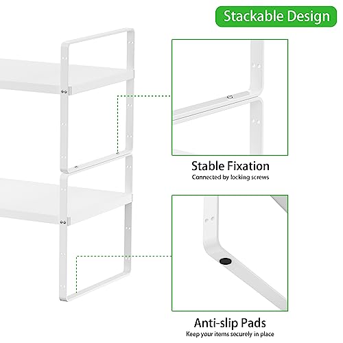 Expandable Cabinet Storage Shelf Stackable Organizer Rack for Kitchen Bathroom Pantry Spice Cupboard Countertop Home Office Desk Heavy Duty Nonslip White Small 1 PACK - color: Smooth White, size: Small - 8.1"D - 1 Pack