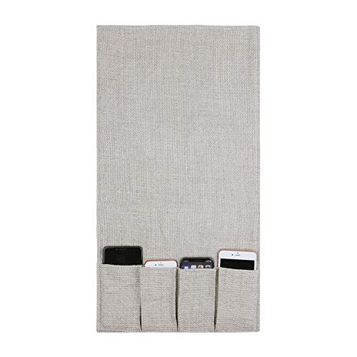 IPENNY Couch Sofa Armrest Organiser Chair TV Remote Holder Bed Storage Pocket Bag for Cellphone Tablet Notepad Book Magazines DVD Eyewears Drinker Snacks Holder Pouch - color: Beige(4 Outer Pocket + 1 Newspaper Pocket)