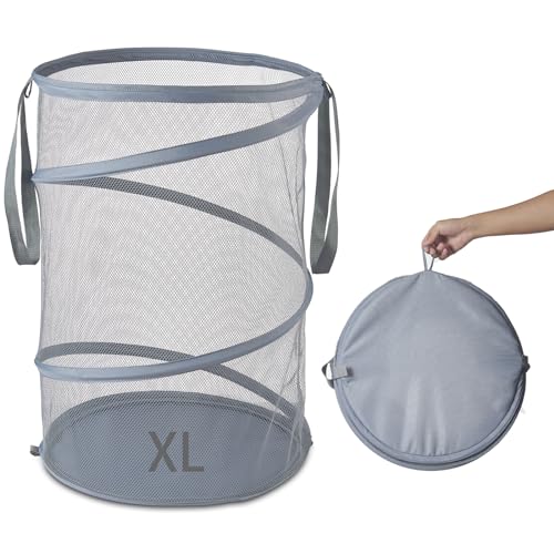 Seiritex Mesh Popup Laundry Hamper 115L Collapsible Laundry Basket Extra Large Capacity Foldable Clothing Storage Basket with Handles 26 H x 18 W x 18 L (Gray) - color: Gray-1