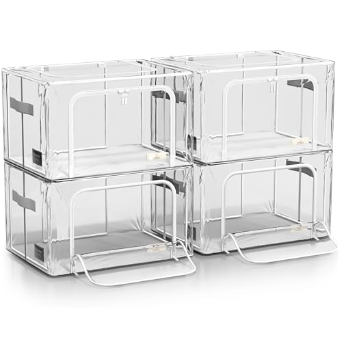 Sorbus Storage Bins with Metal Frame - Stackable & Foldable Clothes Organizer Bags - Clear Soft Plastic Storage Containers (4 Pack, Medium) - size: Medium, style: 4 Pack