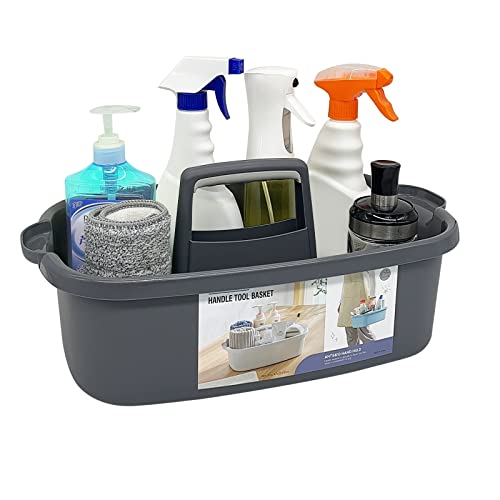 Goderewild Multi-Purpose Plastic Cleaning Caddy with Handle, Shower Caddy Organizer/Storage Basket/Totes Portable for Bathroom Supplies, Cleaning Products, Under Sink Tool, Housekeepers (Grey) - color: Grey, size: 1 Pack