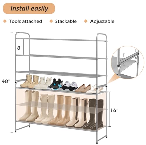 MISSLO Long 3 Tier Shoe Rack for Closet Shoe Organizer Storage Stackable Wide Shoe Shelf Holds 24 Pairs of Men Sneakers, Women Heels, Boots, Grey - color: Grey, size: 3 Tier