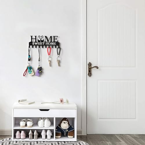Key Holder Wall Mounted with Screws and Anchors, Black Multifunctional Key Hanger with 10 Hooks, Entryway Front Door Kitchen Hallway Garage Office - color: Home-2 Black
