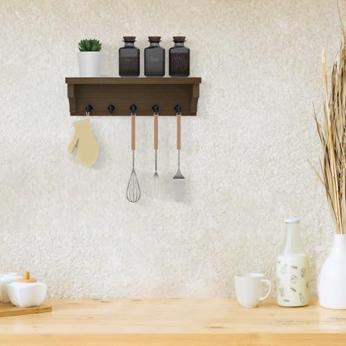 Nekon Key Holder for Wall, 11.8" W x 3.5" H x 2.8" D Decorative Key Organizer with Floating Shelf, Wall Mount Key Rack with 5 Hooks (Rustic Brown) - color: Rustic Brown