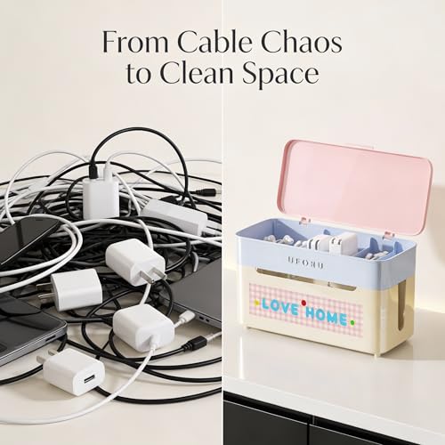 2-Tier Rolling Cable Management Box with Wheels (Large) – Mobile Power Strip Hider & Cord Organizer – Under Desk Wire Concealer & Charging Station Organizer – Baby & Pet Proof Safety (Macaron Pink) - color: Macaron Pink