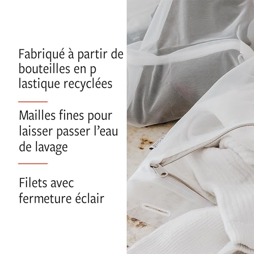 Full Circle Mesh Laundry Bags Set of 4 – Recycled Material Garment Wash Bags with Durable Zippers, Protects Delicates, Lingerie, and Small Items in Washing Machines, White - color: White