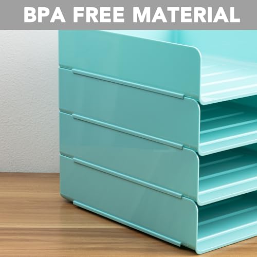 Tiawudi Desk Organizer, Office Organization and Storage, Plastic Letter Tray, Stackable File Organizer for Classroom, Home, Documents, Notes, Folders, Books and Pens, 4 Tier - color: Mint